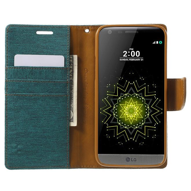 Goospery - LG G5 Hülle - Handy Bookcover - Canvas Diary Series - grün/camel
