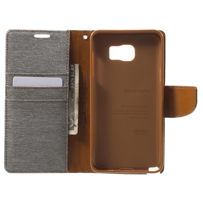 Goospery - Hülle für Samsung Galaxy Note 5  - Bookcover- Canvas Diary Series - grau/camel