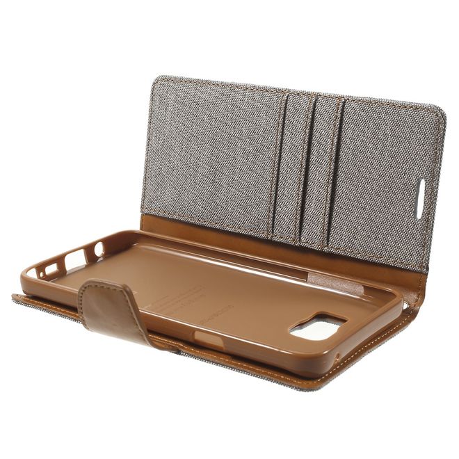 Goospery - Hülle für Samsung Galaxy Note 5  - Bookcover- Canvas Diary Series - grau/camel