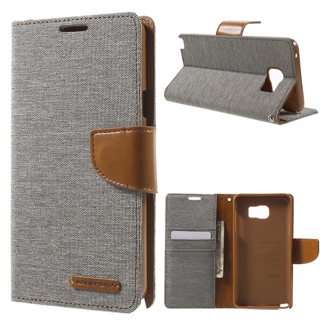 Goospery - Hülle für Samsung Galaxy Note 5  - Bookcover- Canvas Diary Series - grau/camel