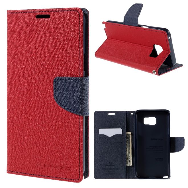 Goospery - Samsung Galaxy Note 5 Hülle - Handy Bookcover - Fancy Diary Series - rot/navy