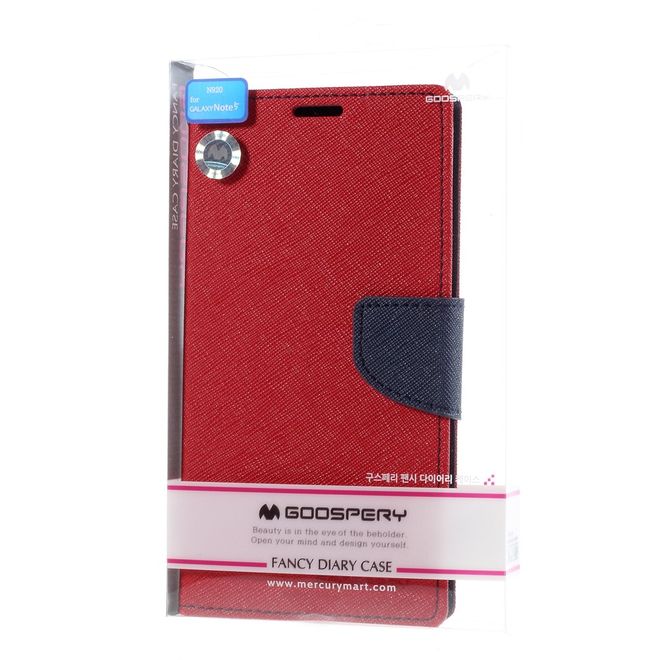 Goospery - Samsung Galaxy Note 5 Hülle - Handy Bookcover - Fancy Diary Series - rot/navy