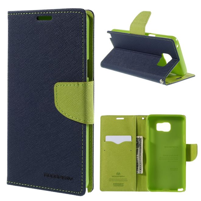Goospery - Samsung Galaxy Note 5 Hülle - Handy Bookcover - Fancy Diary Series - navy/lime