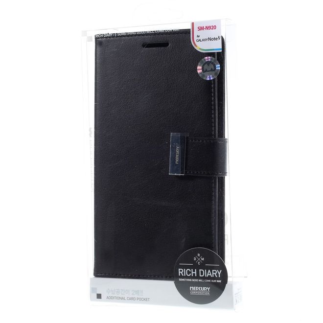 Goospery - Cover für Samsung Galaxy Note 5 - Handyhülle aus Leder - Rich Diary Series - schwarz