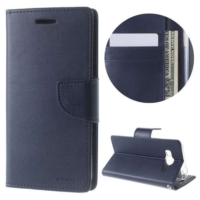 Goospery - Handyhülle für Samsung Galaxy J3 (2016) - Case aus Leder - Bravo Diary Series - navy
