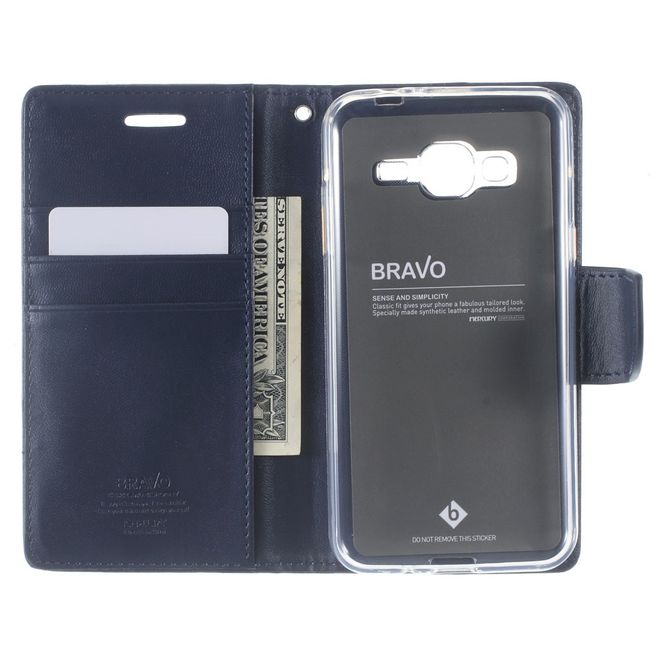 Goospery - Handyhülle für Samsung Galaxy J3 (2016) - Case aus Leder - Bravo Diary Series - navy