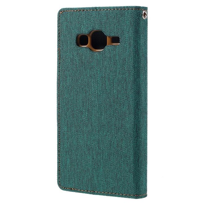 Goospery - Hülle für Samsung Galaxy J3 (2016) - Bookcover- Canvas Diary Series - grün/camel