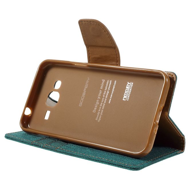 Goospery - Hülle für Samsung Galaxy J3 (2016) - Bookcover- Canvas Diary Series - grün/camel