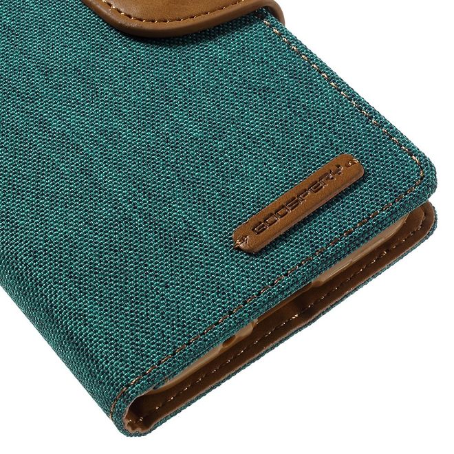 Goospery - Hülle für Samsung Galaxy J3 (2016) - Bookcover- Canvas Diary Series - grün/camel