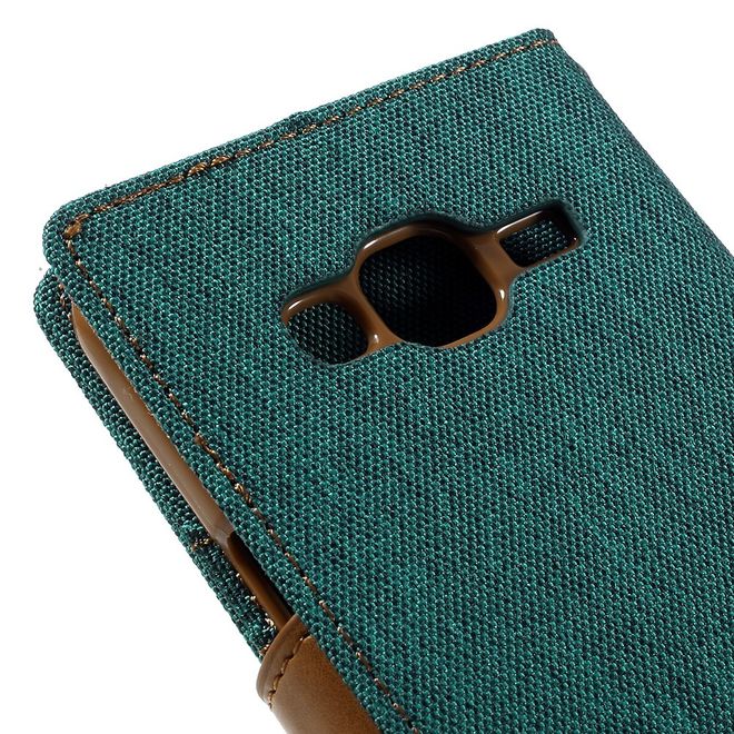 Goospery - Hülle für Samsung Galaxy J3 (2016) - Bookcover- Canvas Diary Series - grün/camel