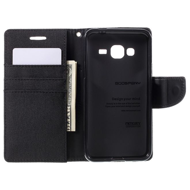 Goospery - Hülle für Samsung Galaxy J3 (2016) - Bookcover- Canvas Diary Series - schwarz