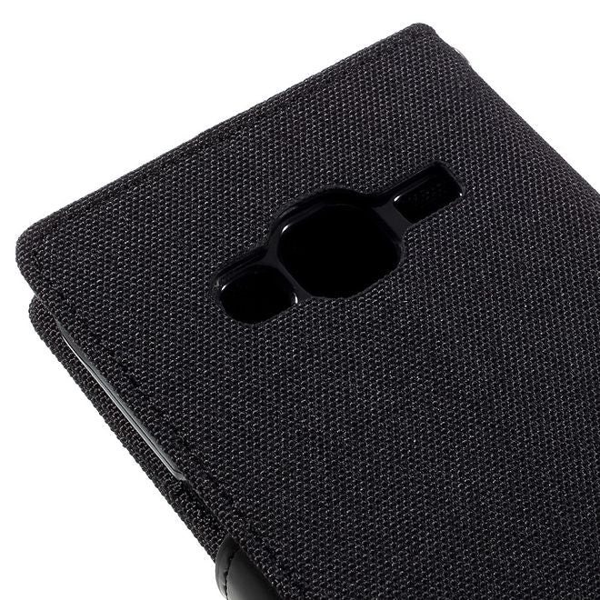 Goospery - Hülle für Samsung Galaxy J3 (2016) - Bookcover- Canvas Diary Series - schwarz