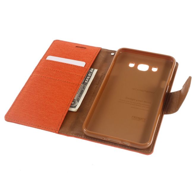 Goospery - Hülle für Samsung Galaxy J7 (2016) - Bookcover- Canvas Diary Series - orange/camel