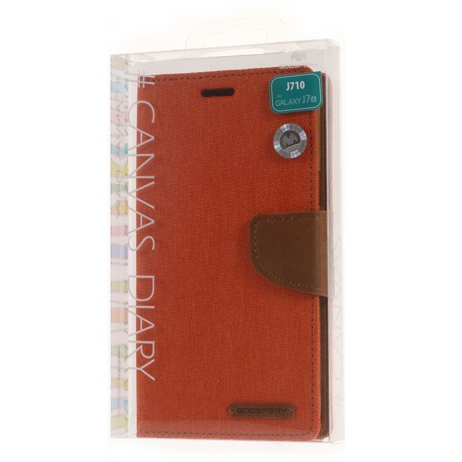 Goospery - Hülle für Samsung Galaxy J7 (2016) - Bookcover- Canvas Diary Series - orange/camel