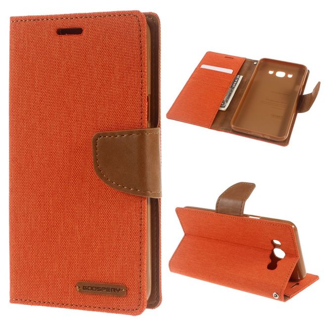 Goospery - Hülle für Samsung Galaxy J7 (2016) - Bookcover- Canvas Diary Series - orange/camel