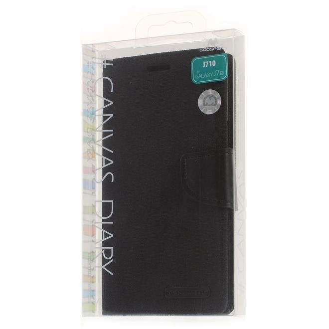 Goospery - Hülle für Samsung Galaxy J7 (2016) - Bookcover- Canvas Diary Series - schwarz
