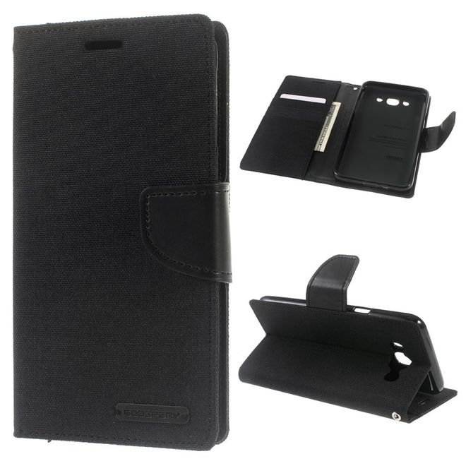 Goospery - Hülle für Samsung Galaxy J7 (2016) - Bookcover- Canvas Diary Series - schwarz