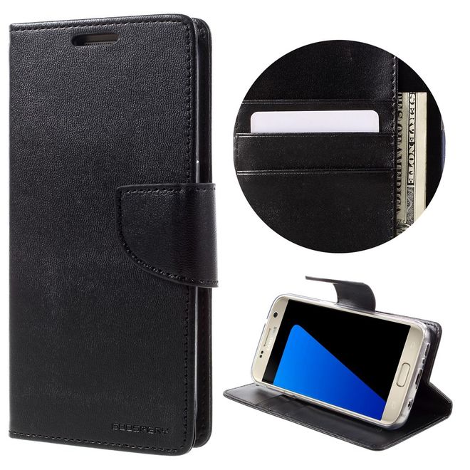 Goospery - Handyhülle für Samsung Galaxy S7 - Case aus Leder - Bravo Diary Series - schwarz