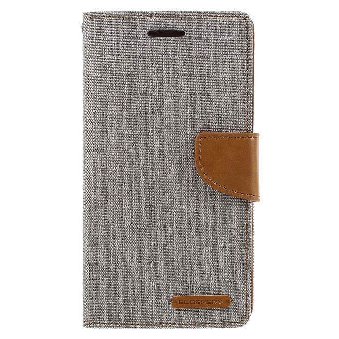 Goospery - Hülle für Samsung Galaxy J7 - Bookcover- Canvas Diary Series - grau/camel