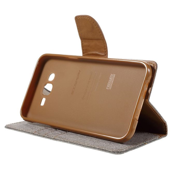 Goospery - Hülle für Samsung Galaxy J7 - Bookcover- Canvas Diary Series - grau/camel