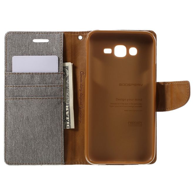 Goospery - Hülle für Samsung Galaxy J7 - Bookcover- Canvas Diary Series - grau/camel