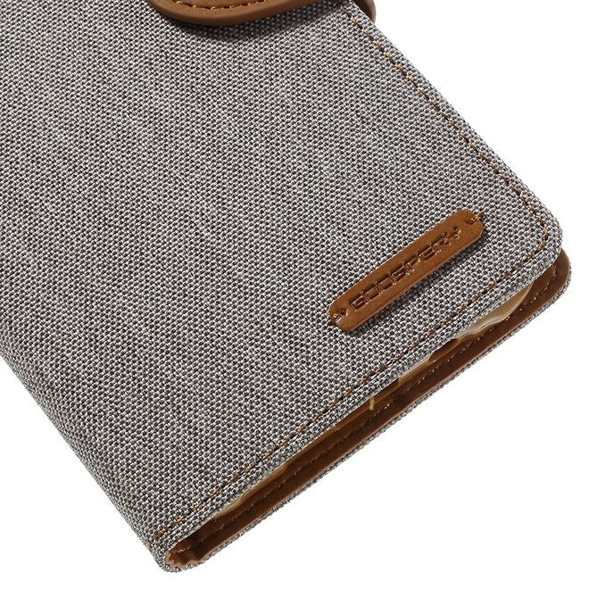 Goospery - Hülle für Samsung Galaxy J7 - Bookcover- Canvas Diary Series - grau/camel