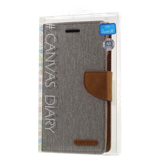 Goospery - Hülle für Samsung Galaxy J7 - Bookcover- Canvas Diary Series - grau/camel