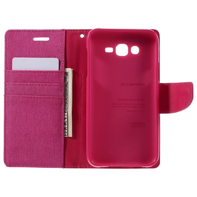 Goospery - Hülle für Samsung Galaxy J7 - Bookcover- Canvas Diary Series - pink/pink