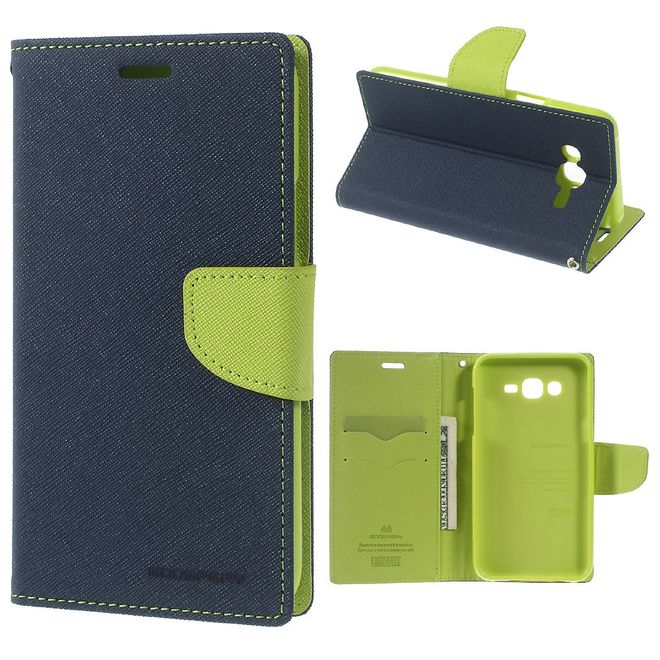 Goospery - Samsung Galaxy J7 (2015) Hülle - Handy Bookcover - Fancy Diary Series - navy/lime