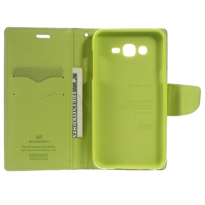 Goospery - Samsung Galaxy J7 (2015) Hülle - Handy Bookcover - Fancy Diary Series - navy/lime