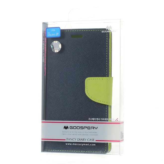 Goospery - Samsung Galaxy J7 (2015) Hülle - Handy Bookcover - Fancy Diary Series - navy/lime