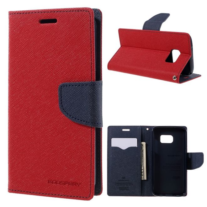 Goospery - Samsung Galaxy S7 Hülle - Handy Bookcover - Fancy Diary Series - rot/navy