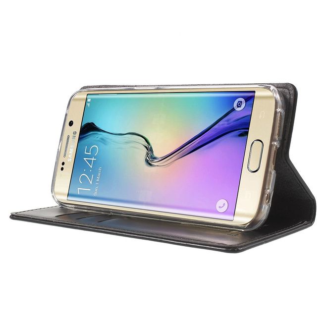 Goospery - Handyhülle für Galaxy S6 Edge - Case aus Leder - Blue Moon Series - schwarz