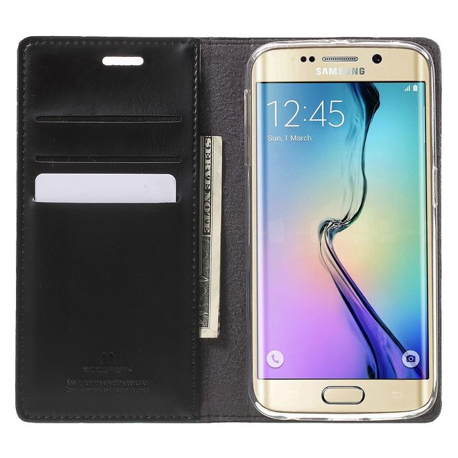 Goospery - Handyhülle für Galaxy S6 Edge - Case aus Leder - Blue Moon Series - schwarz