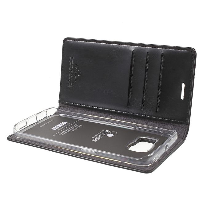 Goospery - Handyhülle für Galaxy S6 Edge - Case aus Leder - Blue Moon Series - schwarz