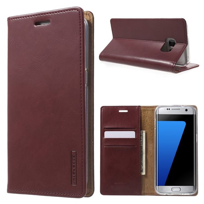 Goospery - Handyhülle für Samsung Galaxy S7 Edge - Case aus Leder - Blue Moon Series - weinrot