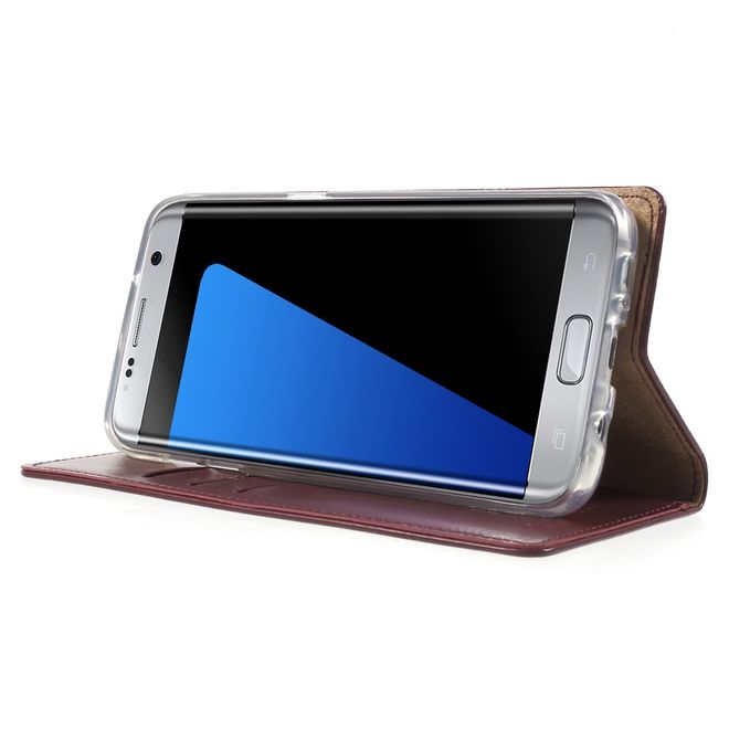 Goospery - Handyhülle für Samsung Galaxy S7 Edge - Case aus Leder - Blue Moon Series - weinrot