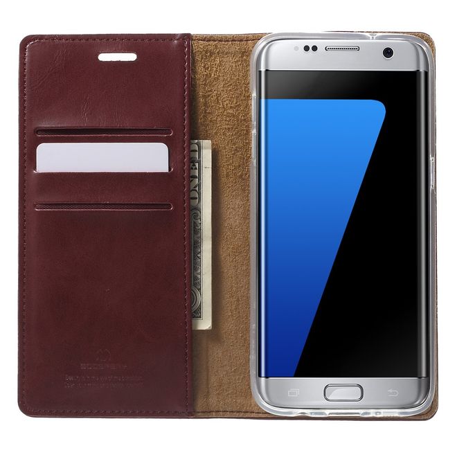 Goospery - Handyhülle für Samsung Galaxy S7 Edge - Case aus Leder - Blue Moon Series - weinrot