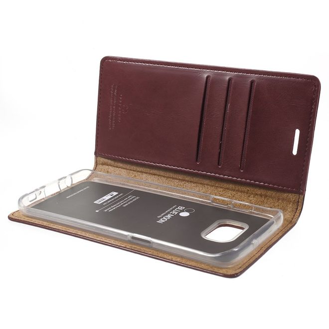 Goospery - Handyhülle für Samsung Galaxy S7 Edge - Case aus Leder - Blue Moon Series - weinrot