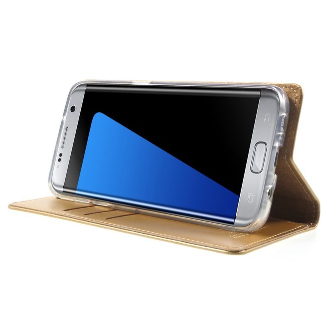 Goospery - Handyhülle für Samsung Galaxy S7 Edge - Case aus Leder - Blue Moon Series - gold