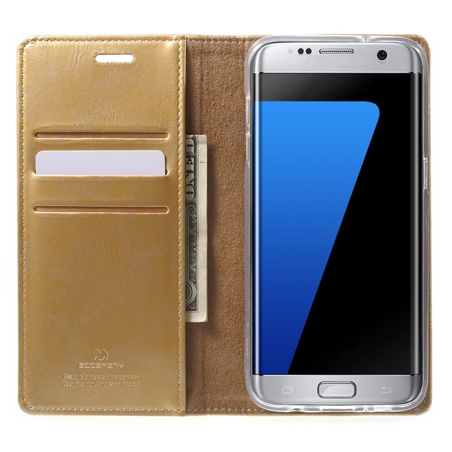 Goospery - Handyhülle für Samsung Galaxy S7 Edge - Case aus Leder - Blue Moon Series - gold