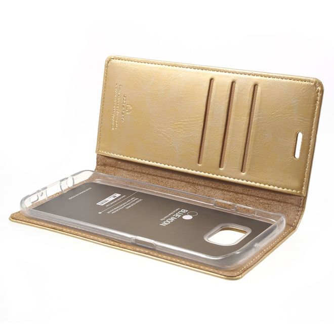 Goospery - Handyhülle für Samsung Galaxy S7 Edge - Case aus Leder - Blue Moon Series - gold