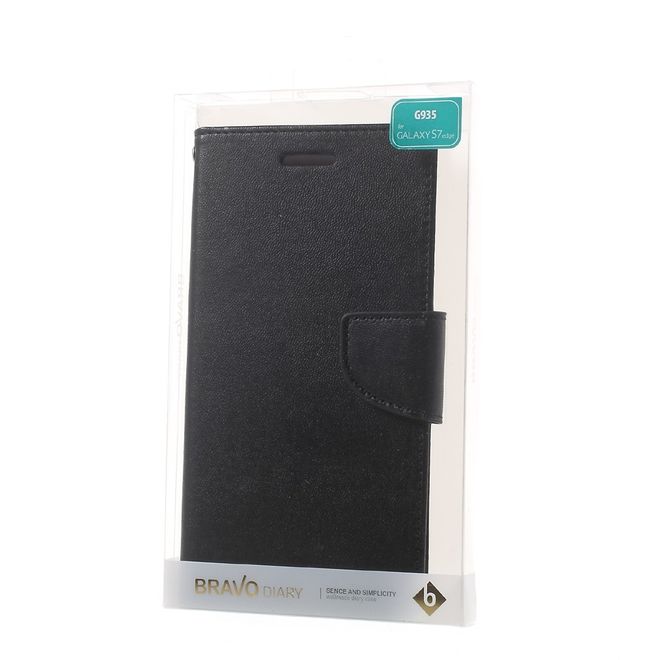 Goospery - Handyhülle für Samsung Galaxy S7 Edge - Case aus Leder - Bravo Diary Series - schwarz