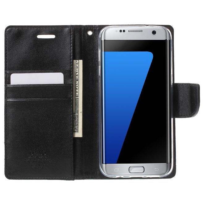 Goospery - Handyhülle für Samsung Galaxy S7 Edge - Case aus Leder - Bravo Diary Series - schwarz