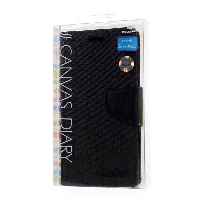 Goospery - Hülle für Galaxy S6 Edge  - Bookcover- Canvas Diary Series - schwarz