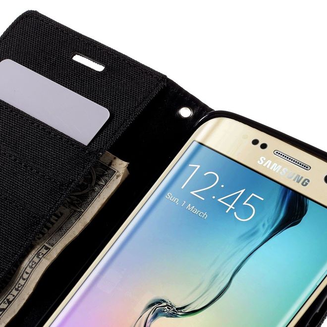 Goospery - Hülle für Galaxy S6 Edge  - Bookcover- Canvas Diary Series - schwarz