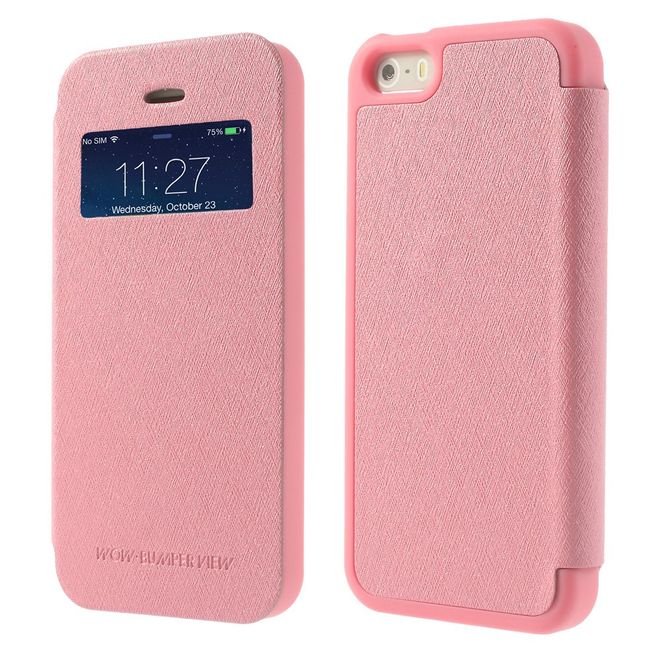 Goospery - iPhone SE/5S/5 Hülle - Handy Plastik Bookcover - WOW Bumper Series - rosa