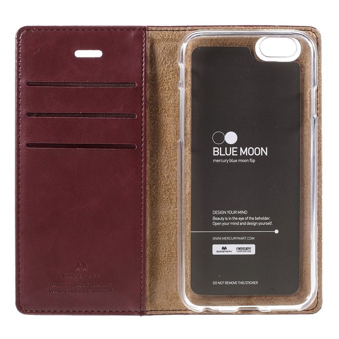Goospery - Handyhülle für iPhone 6 Plus/6S Plus - Case aus Leder - Blue Moon Series - weinrot