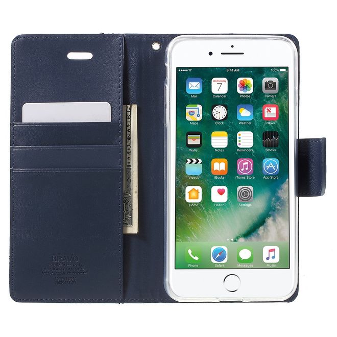 Goospery - iPhone 8 Plus / 7 Plus Hülle - Case aus Leder - Bravo Diary Series - navy