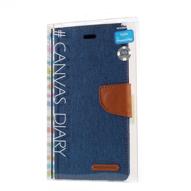 Goospery - Hülle für iPhone 6 Plus/6S Plus - Bookcover- Canvas Diary Series - blau/camel